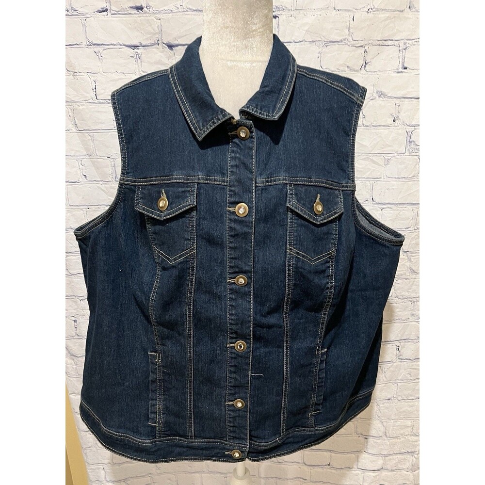 Woman's Avenue Denim Dark Navy Blue Vest Stretch Denim Vest Size 26/28